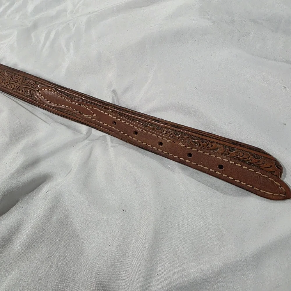 Vintage Mens Tooled Leather Belt 37‎ Inches Brown Leaves Acorns Outdoor Western